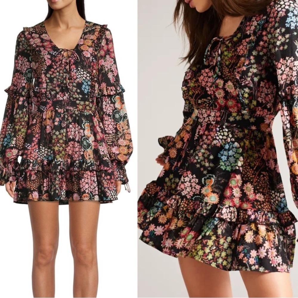 Ted Baker Hendria Mini Dress with Ruffle Detail, Bohemian Floral Print